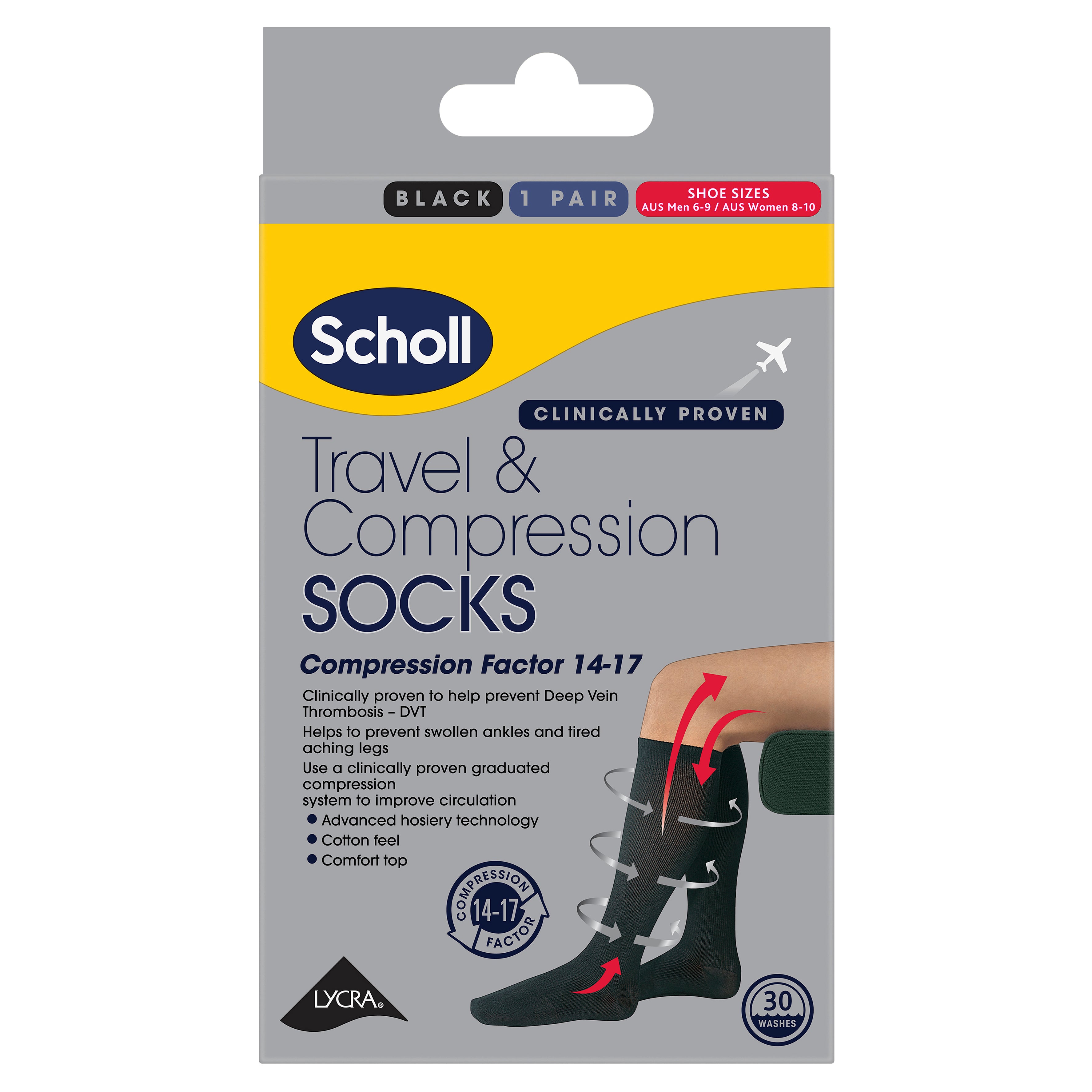 Scholl Travel and Compression Socks   Cotton Black   Scholl Australia